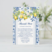 Blauwe Bloemen & Citroen bruiloft Bedankkaart (Staand voorkant)