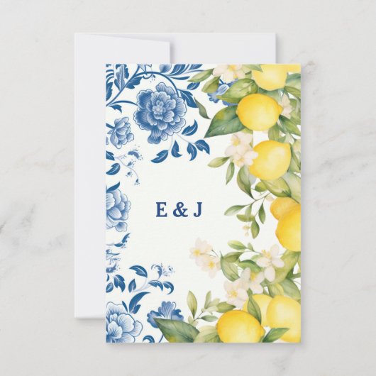 Blauwe Bloemen & Citroen bruiloft Bedankkaart (Achterkant)