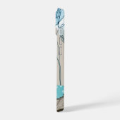 Blauwe bloemen collage iPhone case, blauwgroen en 15 Case (Linkerkant)
