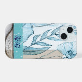 Blauwe bloemen collage iPhone case, blauwgroen en 15 Case (Achterkant horizontaal)