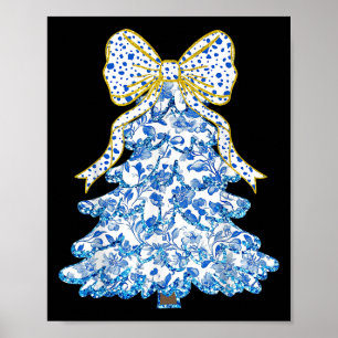 Blauwe Bloemen Coquette Boog Kerstboom Chinoiseri Poster