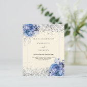 Blauwe bloemen crème zilver 25ste huwelijksuitnodi (Staand voorkant)