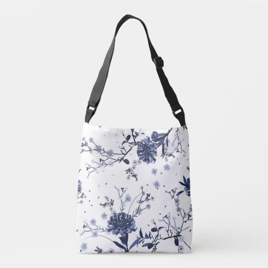 Blauwe bloemen crossbody tas (Achterkant)