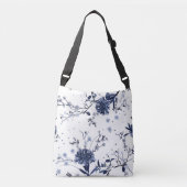 Blauwe bloemen crossbody tas (Voorkant)