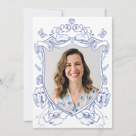 Blauwe Bloemen Custom Foto 30ste Verjaardagsfeest Kaart (Achterkant)