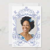 Blauwe Bloemen Custom Foto 40ste Verjaardagsfeest Kaart (Achterkant)