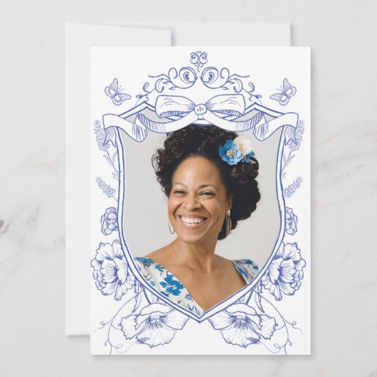 Blauwe Bloemen Custom Foto 40ste Verjaardagsfeest Kaart (Achterkant)