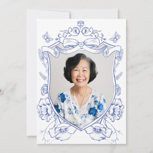 Blauwe Bloemen Custom Foto 60ste Verjaardagsfeest Kaart (Achterkant)