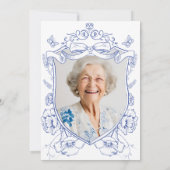 Blauwe Bloemen Custom Foto 80ste Verjaardagsfeest Kaart (Achterkant)