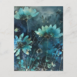 Blauwe Bloemen Cyanotype Gemengde Media Briefkaart