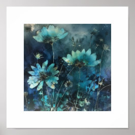 Blauwe Bloemen Cyanotype Gemengde Media Poster
