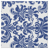 Blauwe Bloemen Damasks Aangepaste Gele Achtergrond Stof (Close Up)