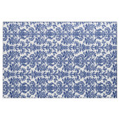 Blauwe Bloemen Damasks Aangepaste Gele Achtergrond Stof (Fat Quarter)