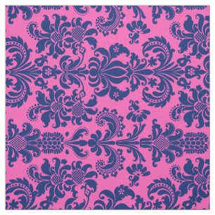 Blauwe Bloemen Damasks Custom Roze Achtergrond Stof