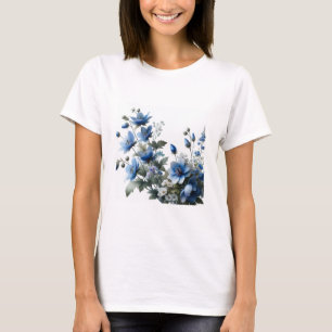 Blauwe bloemen damesshirt t-shirt