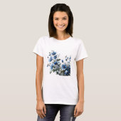 Blauwe bloemen damesshirt t-shirt (Voorkant volledig)