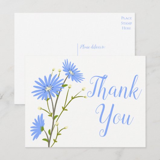 Blauwe Bloemen Dank u Daisy Flower Wedding Daisies Briefkaart (Voorkant / Achterkant)