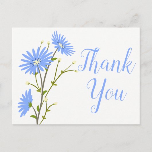 Blauwe Bloemen Dank u Daisy Flower Wedding Daisies Briefkaart (Voorkant)