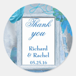 Blauwe Bloemen Dank u Ronde Sticker