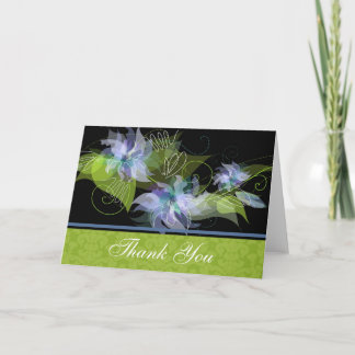 Blauwe Bloemen Dankkaart met Damask Bedankkaart