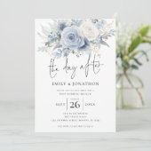 Blauwe Bloemen De Dag Erna Foto Bruiloft Brunch  Kaart (Staand voorkant)