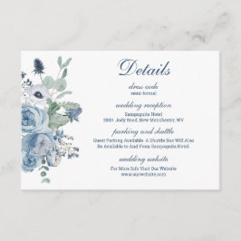 Blauwe Bloemen Details Bruiloft Informatiekaartje