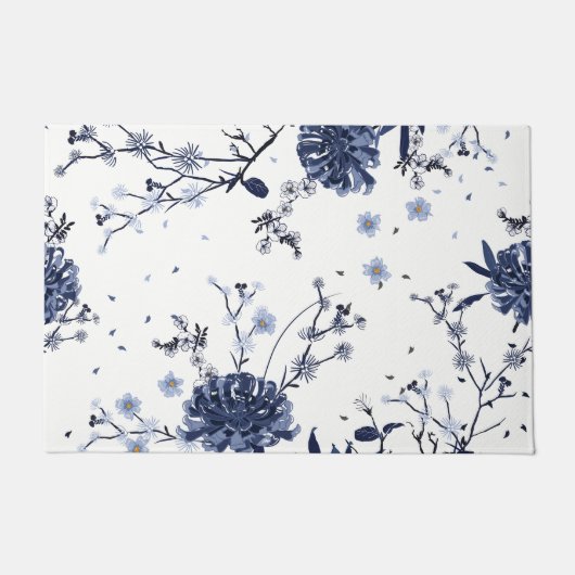 Blauwe bloemen deurmat (Voorkant)