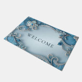 Blauwe  Bloemen Deurmat (Schuin)