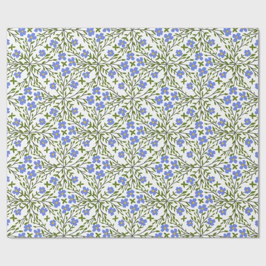 Blauwe Bloemen Ditsy Bloemen Patroon Cadeaupapier (Vlak)