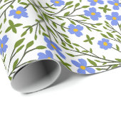 Blauwe Bloemen Ditsy Bloemen Patroon Cadeaupapier (Rol Hoek)
