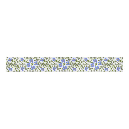 Blauwe Bloemen Ditsy Bloemen Patroon Grosgrain Lint (Voorkant)