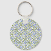 Blauwe Bloemen Ditsy Bloemen Patroon Sleutelhanger (Voorkant)
