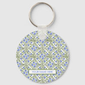 Blauwe Bloemen Ditsy Bloemen Patroon Sleutelhanger (Achterkant)