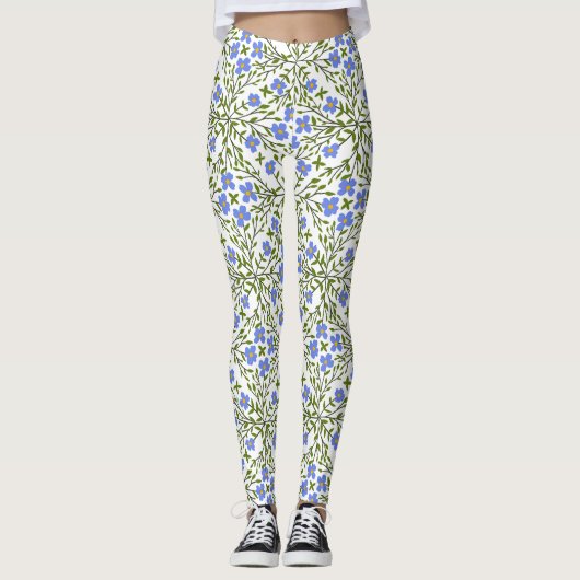 Blauwe bloemen Ditsy Floral Leggings (Voorkant)