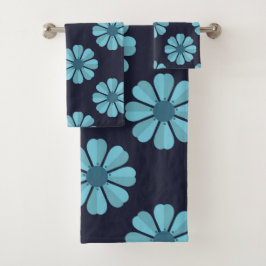 Blauwe bloemen donker Towel Bad Handdoek