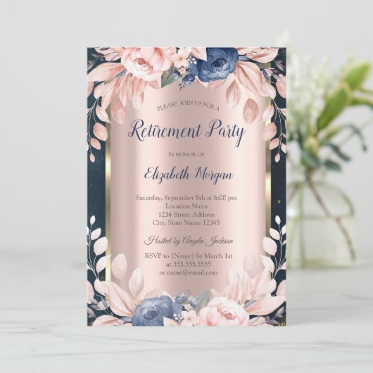 Blauwe bloemen, donkerblauwe Lijst-uitkering Kaart (Staand voorkant)