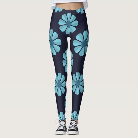 Blauwe bloemen donkere Leggings (Voorkant)