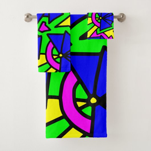 Blauwe bloemen Doodle Art Bad Handdoek (Insitu)