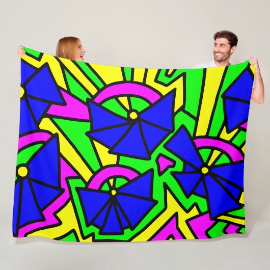 Blauwe bloemen Doodle Art Fleece Deken (In situ)