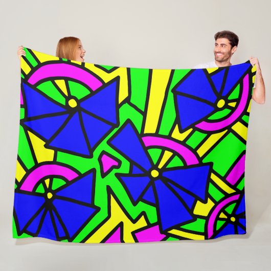 Blauwe bloemen Doodle Art Fleece Deken (In situ)