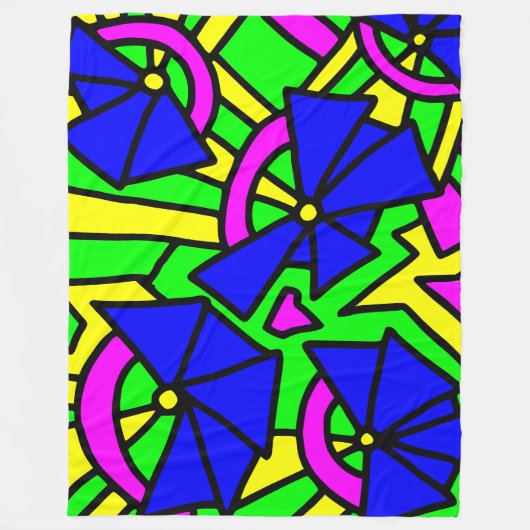 Blauwe bloemen Doodle Art Fleece Deken (Voorkant)