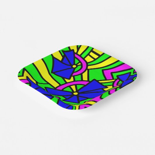 Blauwe bloemen Doodle Art Papieren Bordje (Gebogen)