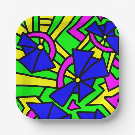 Blauwe bloemen Doodle Art Papieren Bordje (Voorkant)