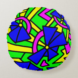 Blauwe bloemen Doodle Art Rond Kussen