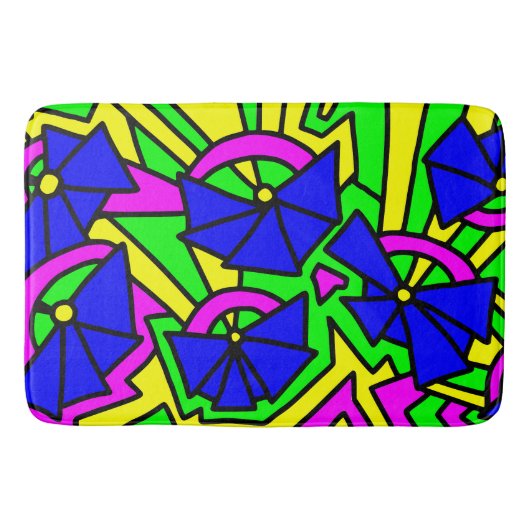 Blauwe Bloemen Doodle Kunst Badmat (Voorkant)
