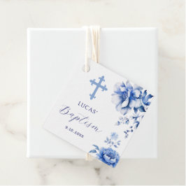 Blauwe bloemen doop bedankjes labels