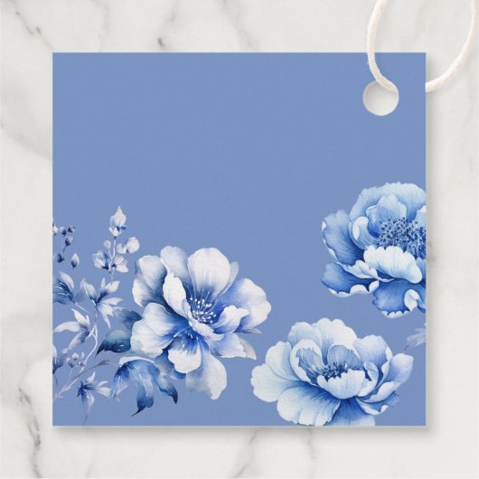 Blauwe bloemen doop bedankjes labels (Achterkant)