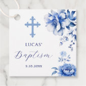 Blauwe bloemen doop bedankjes labels (Voorkant)