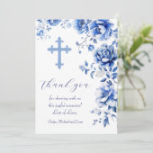 Blauwe bloemen doop Dank u kaart (Staand voorkant)