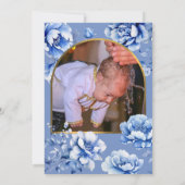 Blauwe bloemen doop Dank u kaart (Achterkant)